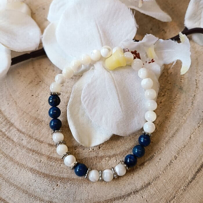 bracelet lapis lazuli et nacre perle de 6